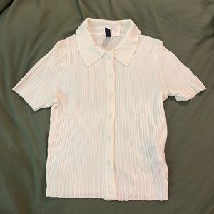 Cropped White Button up Collar Blouse